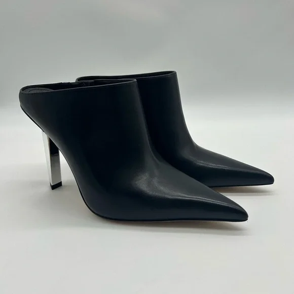 Michael Kors Halle Mule Pump Leather Black Pointed Toe Heels Size 8.5M NIB - Picture 4 of 15